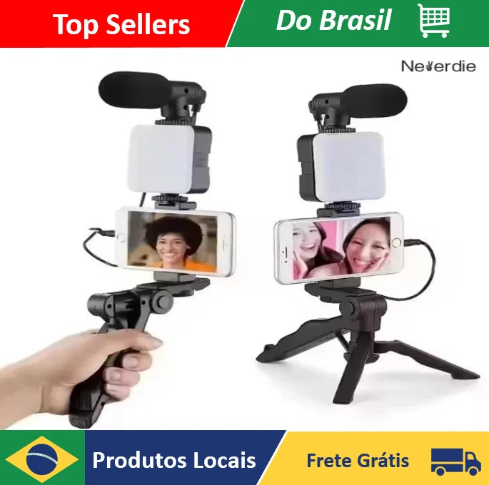 Tripod Hand Stabilizer Kit 5 in 1 gimbal Microphone Video Recording Cell Phone-Neverdie Store