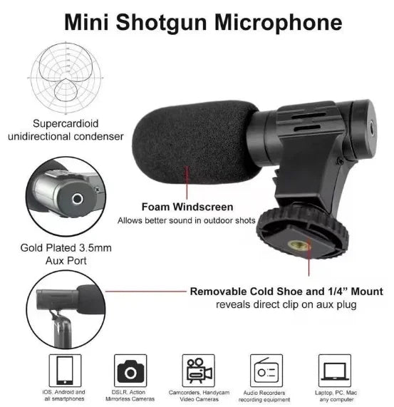 Tripod Hand Stabilizer Kit 5 in 1 gimbal Microphone Video Recording Cell Phone-Neverdie Store