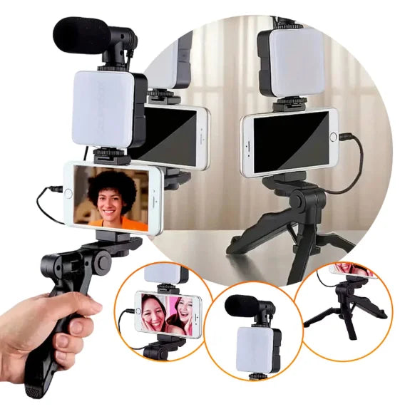 Tripod Hand Stabilizer Kit 5 in 1 gimbal Microphone Video Recording Cell Phone-Neverdie Store