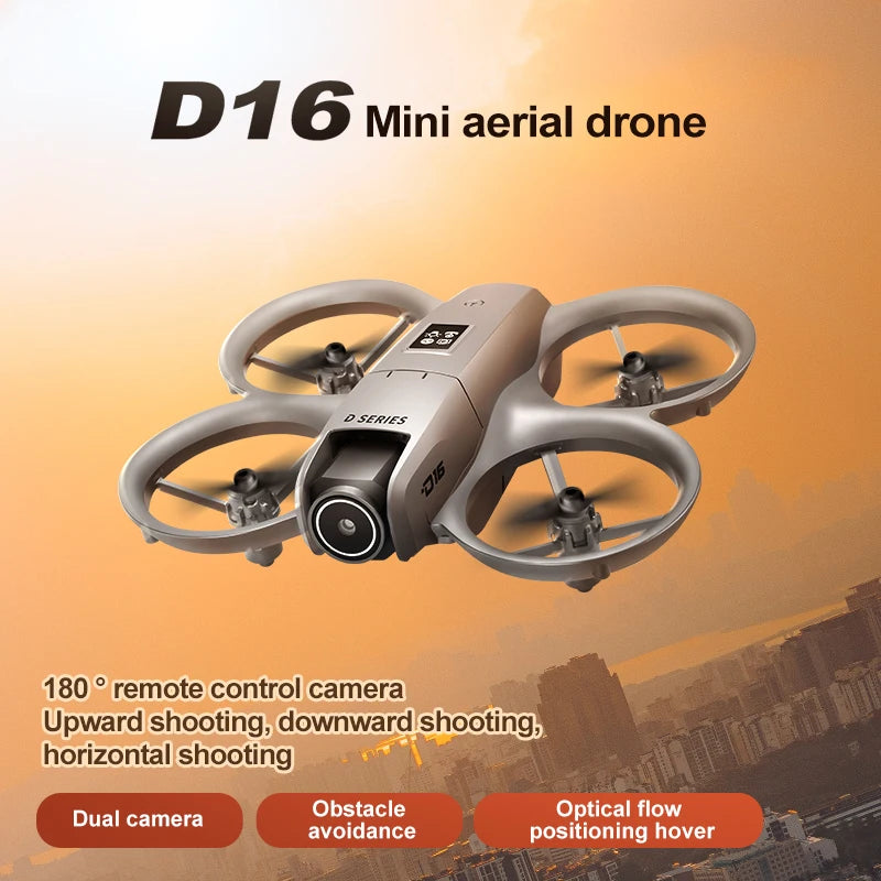 D16 Mini Drone 180° 8K Electric Adjustment HD RC Dual Camera Aerial Photography Quadcopter Five-sided Obstacle Avoidance Toys