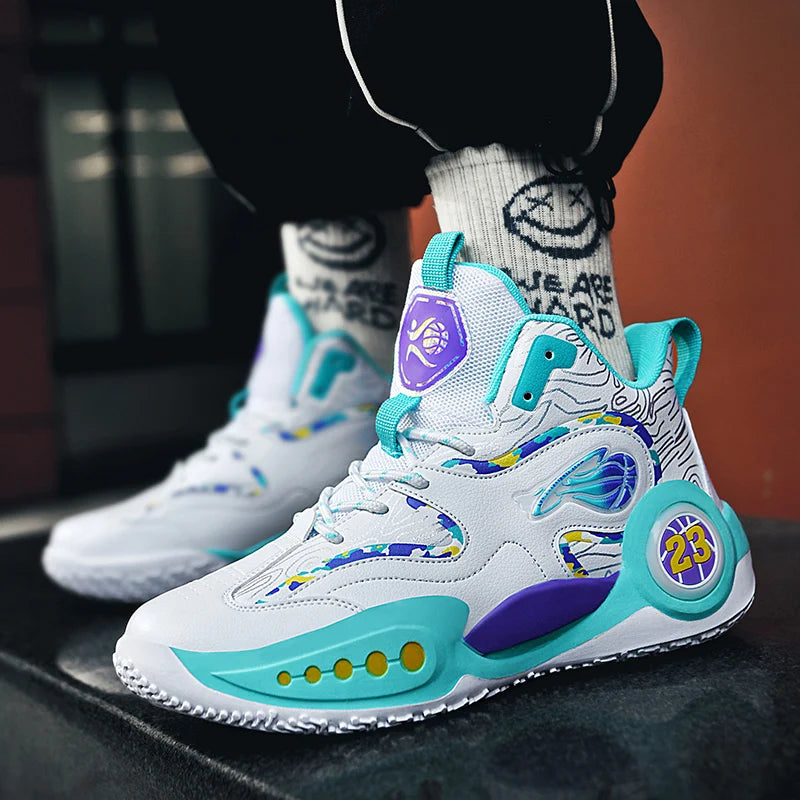 Men's Basketball Shoes Breathable Cushioning Non-Slip Wearable Runing Shoes Gym Training Athletic Basketball Sneakers for Women