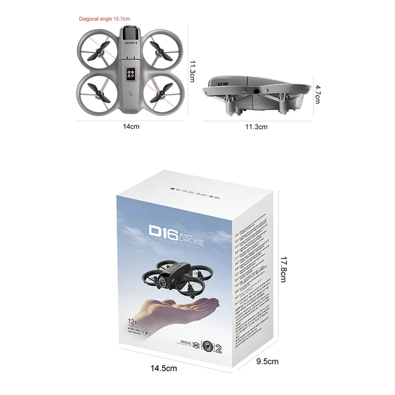 D16 Mini Drone 180° 8K Electric Adjustment HD RC Dual Camera Aerial Photography Quadcopter Five-sided Obstacle Avoidance Toys