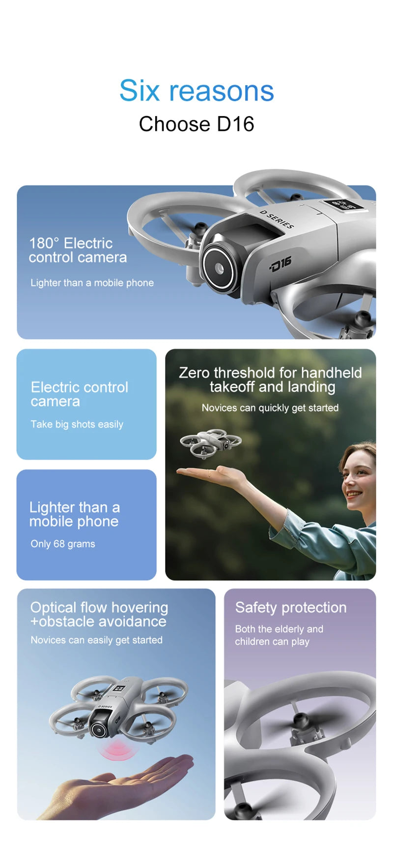 D16 Mini Drone 180° 8K Electric Adjustment HD RC Dual Camera Aerial Photography Quadcopter Five-sided Obstacle Avoidance Toys