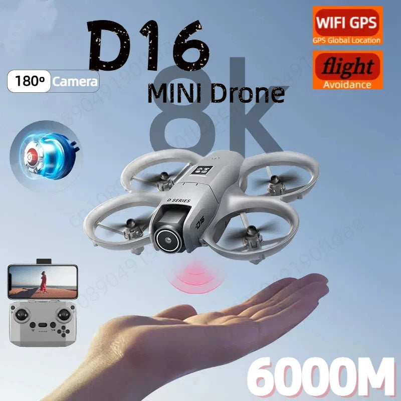 D16 Mini Drone 180° 8K Electric Adjustment HD RC Dual Camera Aerial Photography Quadcopter Five-sided Obstacle Avoidance Toys