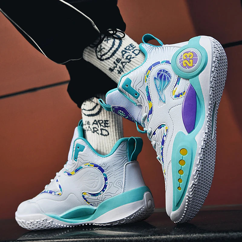 Men's Basketball Shoes Breathable Cushioning Non-Slip Wearable Runing Shoes Gym Training Athletic Basketball Sneakers for Women