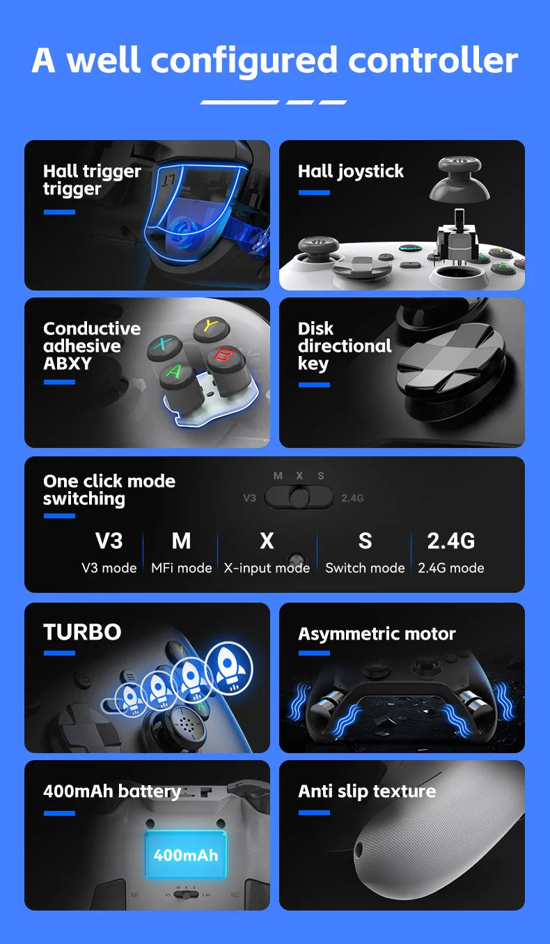 G6 wireless  mobile game controller with Hall trigger and Hall joystick supporting switch/pc/android/IOS