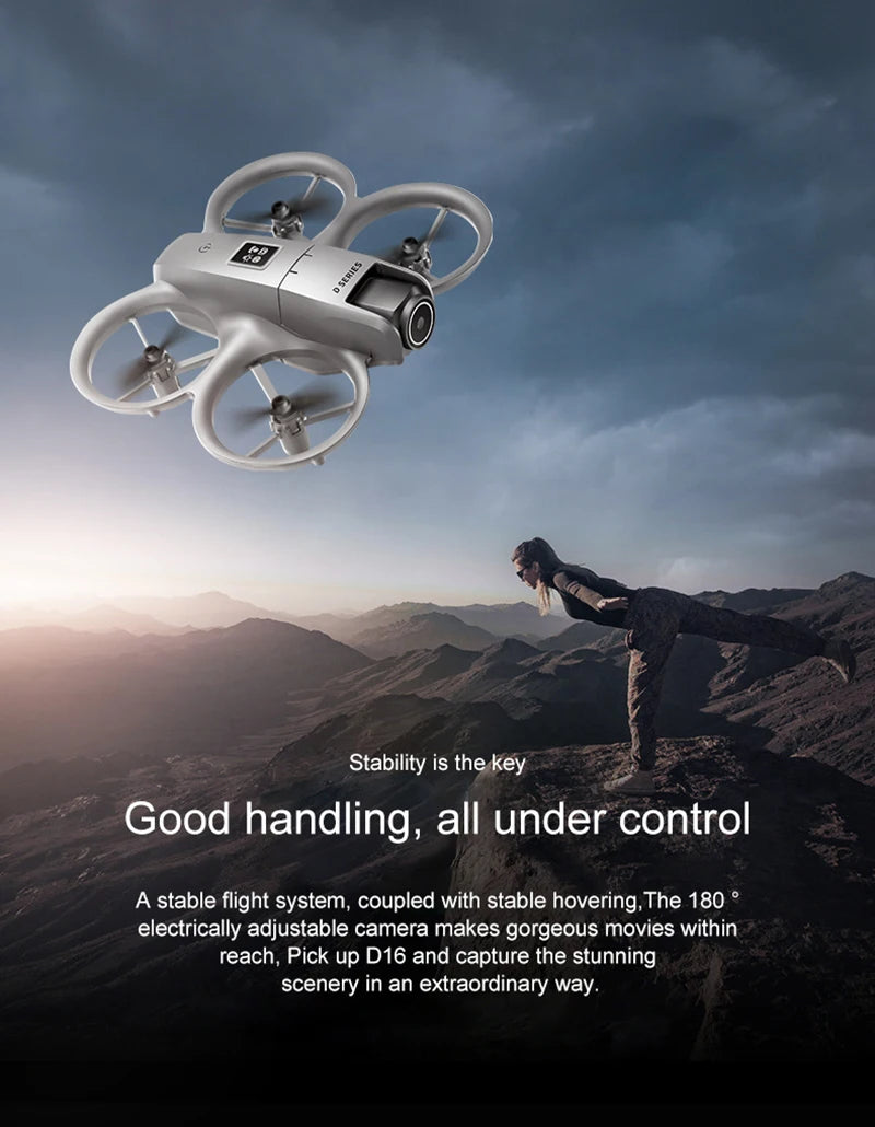 D16 Mini Drone 180° 8K Electric Adjustment HD RC Dual Camera Aerial Photography Quadcopter Five-sided Obstacle Avoidance Toys