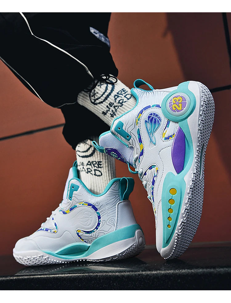 Men's Basketball Shoes Breathable Cushioning Non-Slip Wearable Runing Shoes Gym Training Athletic Basketball Sneakers for Women